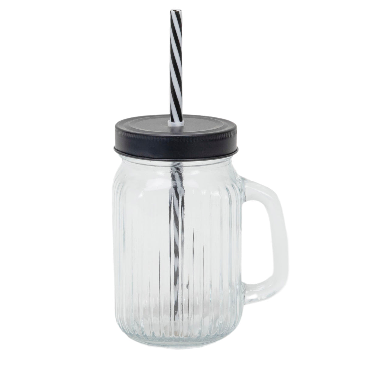 Maison jar lines - zwart deksel m/rietje 450ml