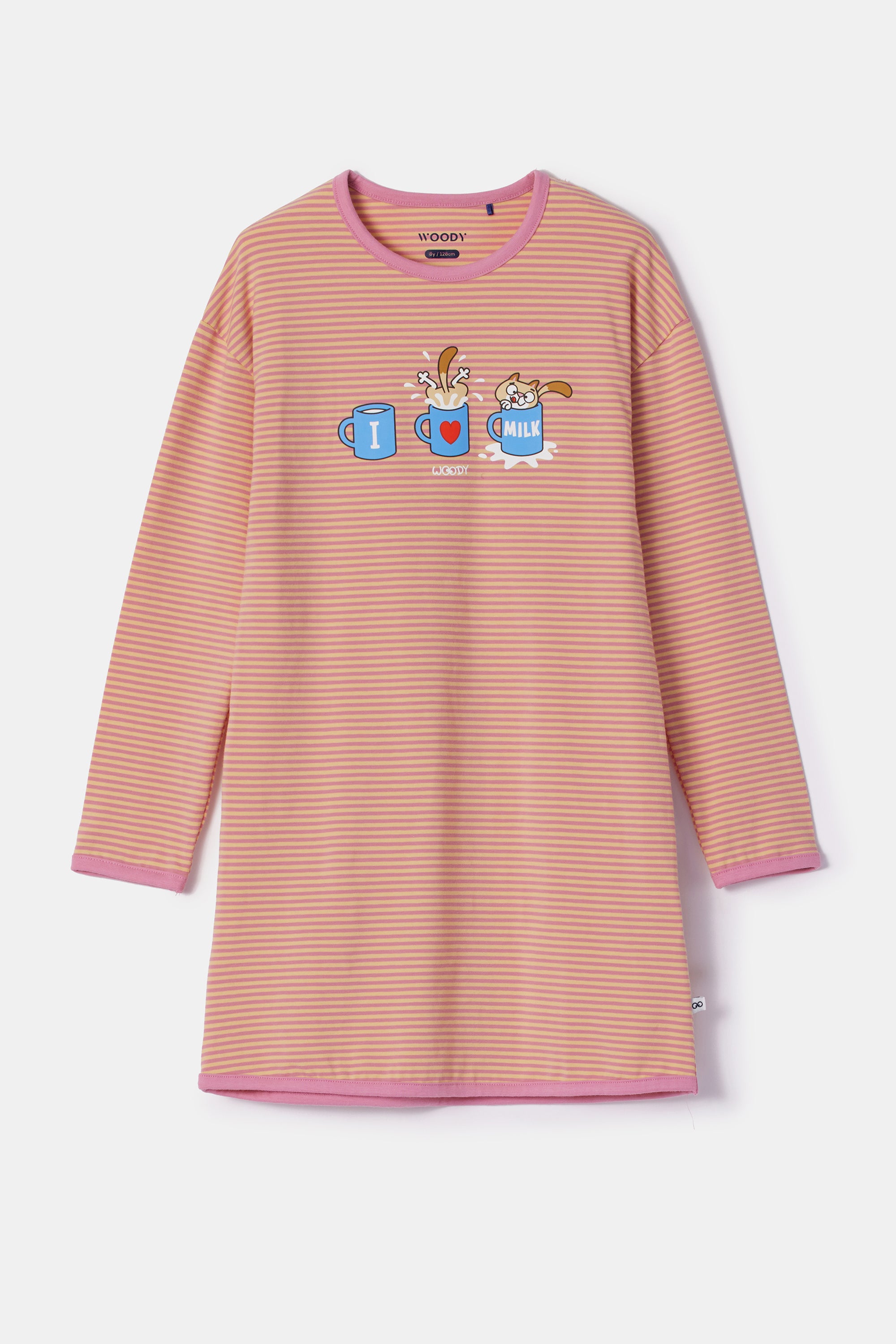 WOODY  Meisjes slaapkleedje - roze/ gele streep - 6Y