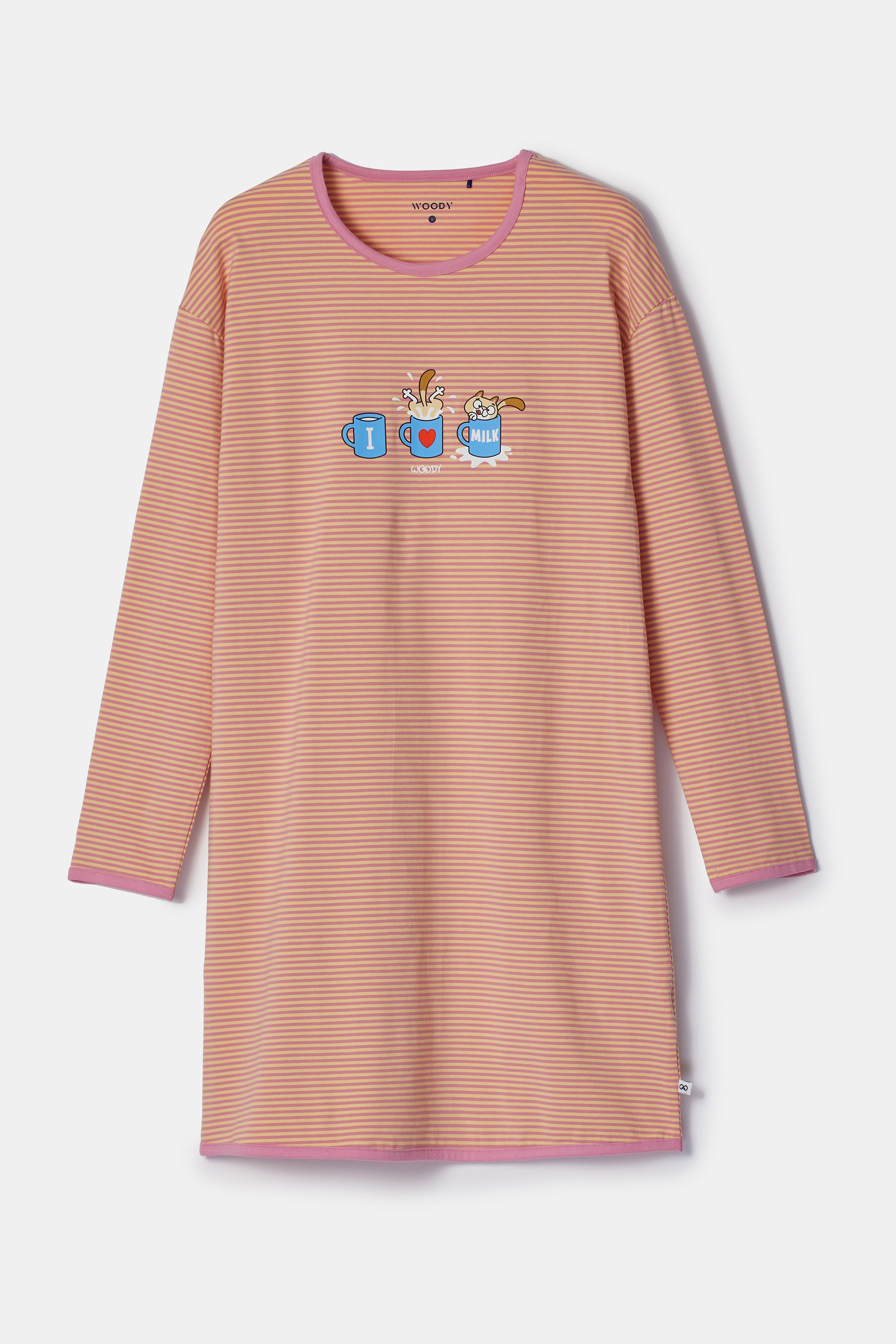 WOODY  Dames slaapkleedje - roze/ gele streep - L