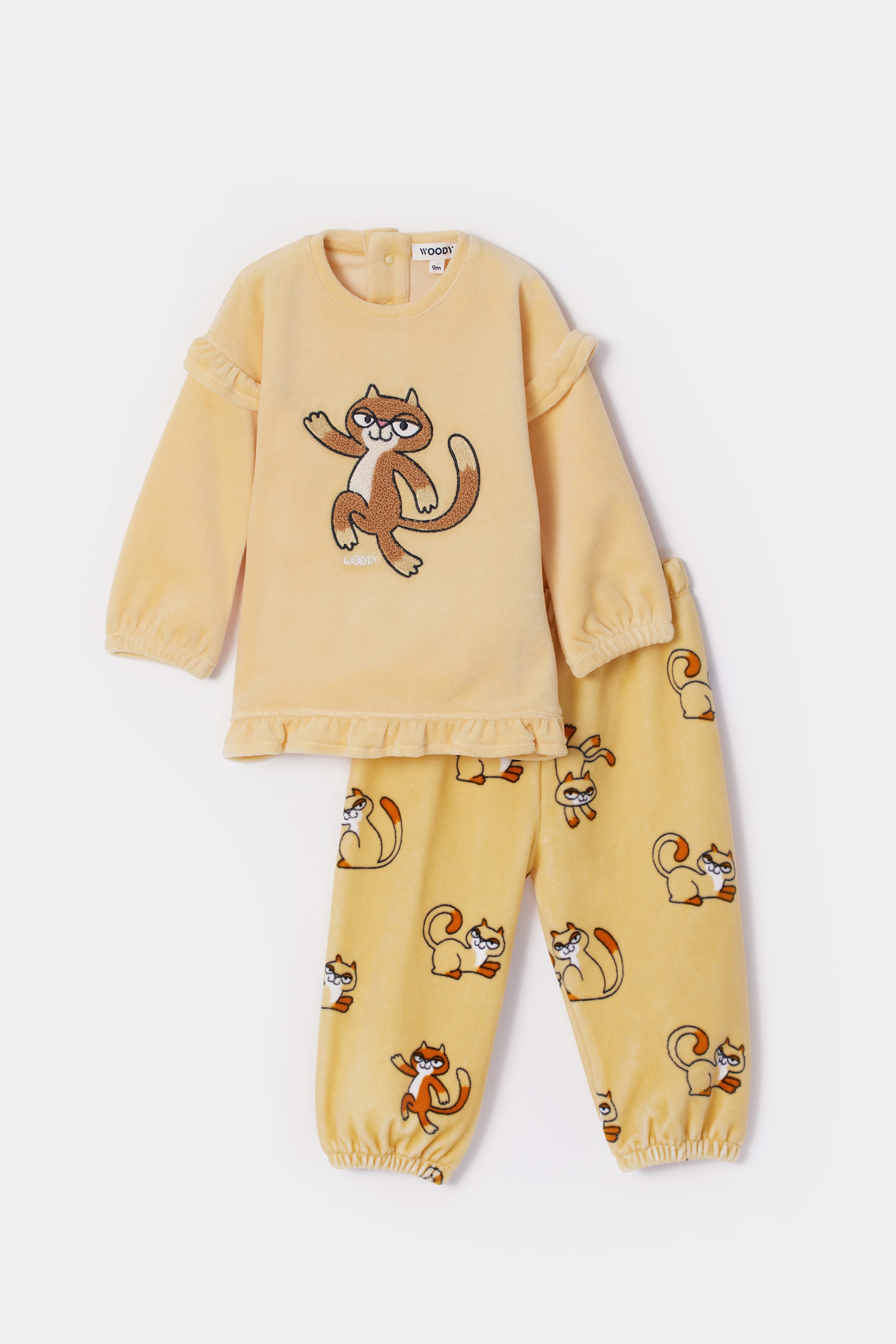 WOODY Meisjes pyjama - lichtgeel - 6m