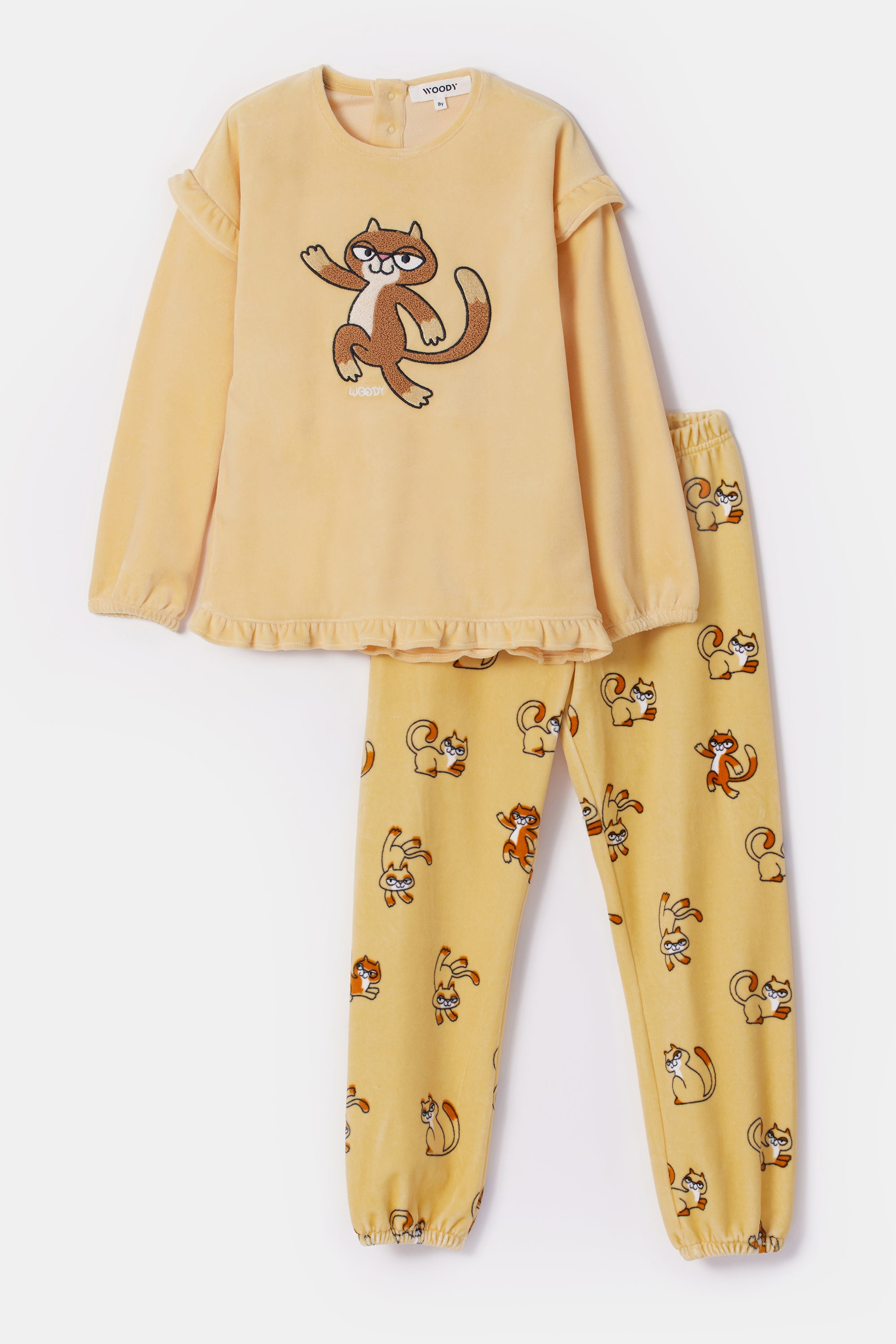 WOODY Meisjes pyjama - lichtgeel - 10Y