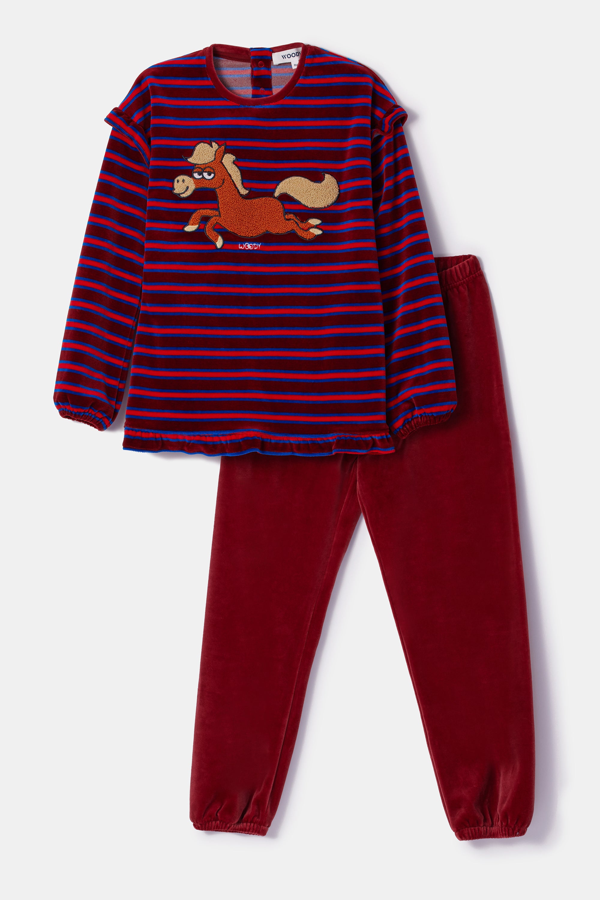 WOODY Meisjes pyjama - rode streep - 10Y
