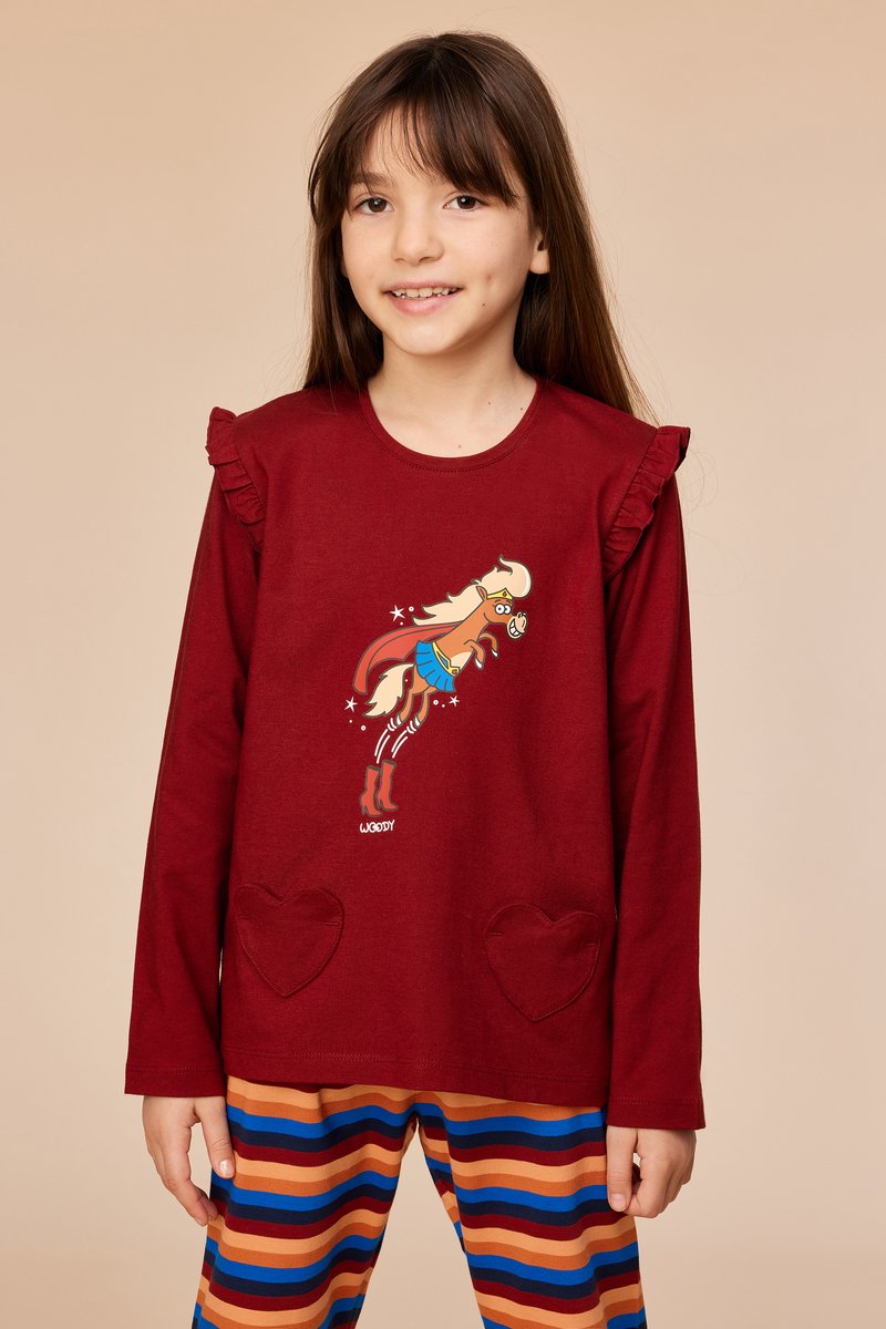WOODY Meisjes pyjama - donkerrood - 4Y