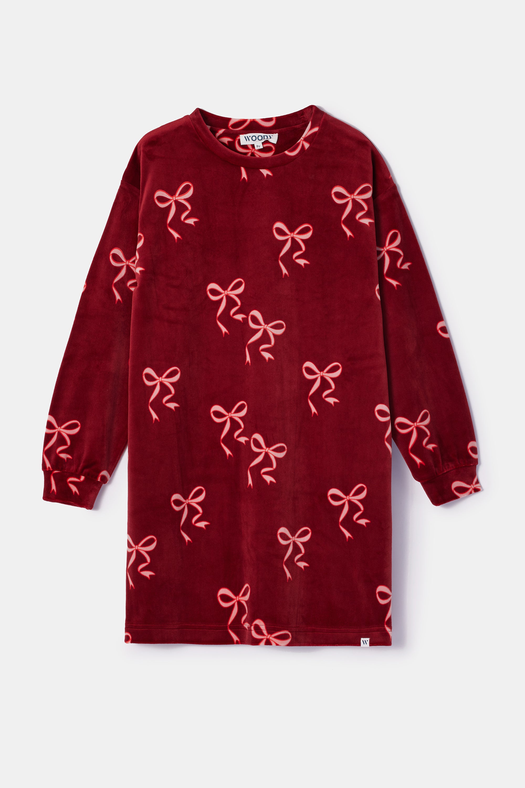 WOODY Meisjes slaapkleedje - bordeaux strikkenprint - 6Y