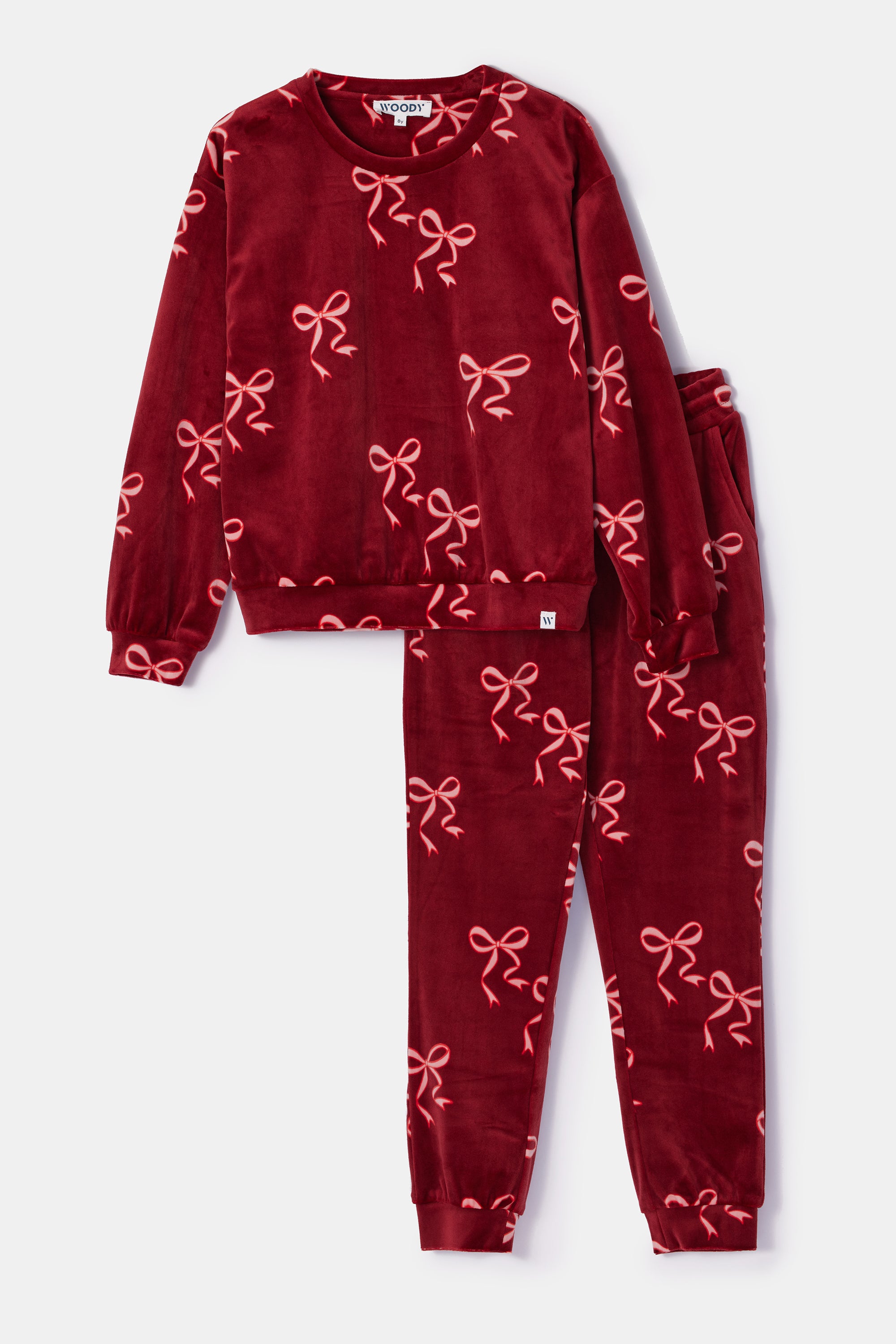 WOODY Meisjes pyjama - bordeaux strikkenprint - 10Y