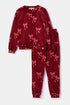 WOODY Meisjes pyjama - bordeaux strikkenprint - 10Y