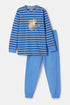 WOODY Jongens pyjama - blauwe/ gele streep - 10Y
