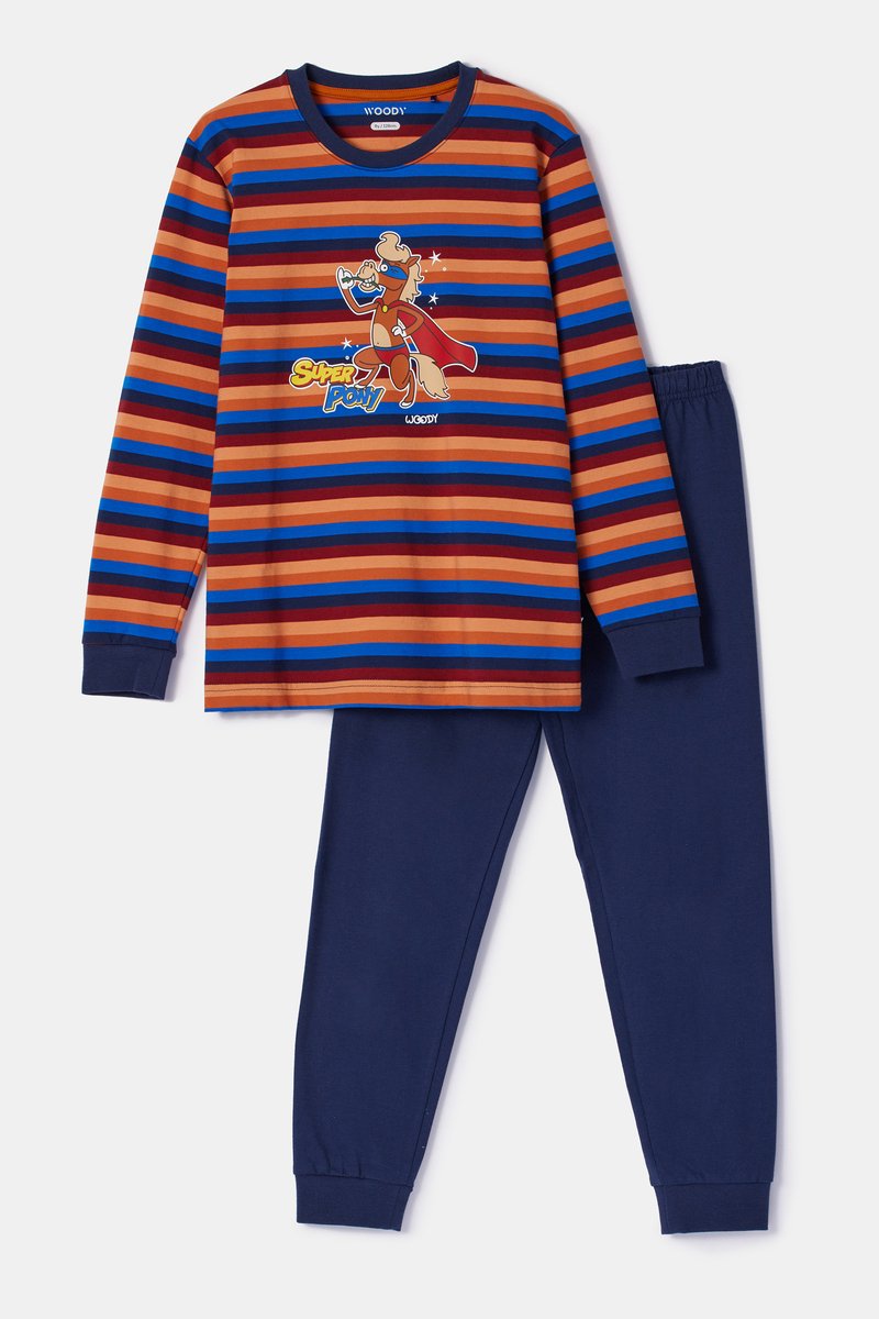 WOODY Jongens pyjama - multicolor streep - 8Y
