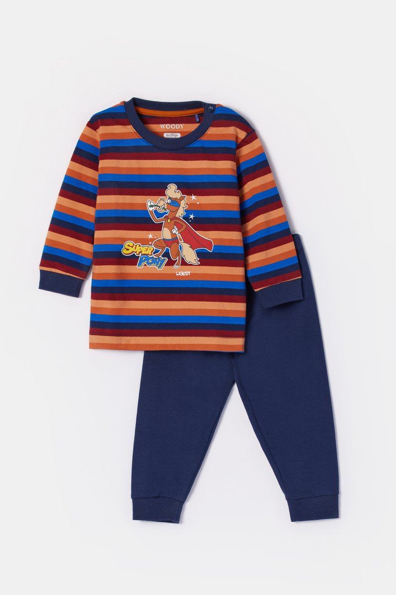 WOODY Jongens pyjama - multicolor streep - 10Y