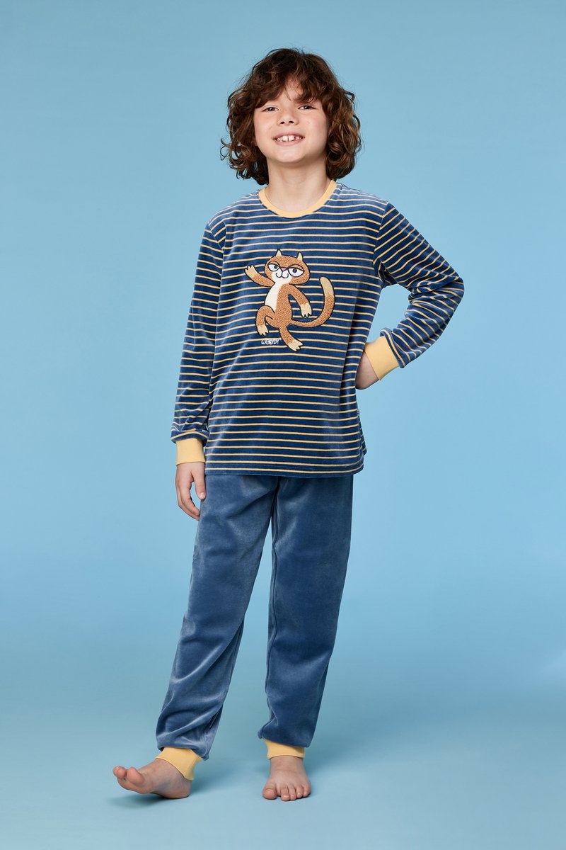 WOODY Jongens pyjama - antraciet/ gele streep - 12m