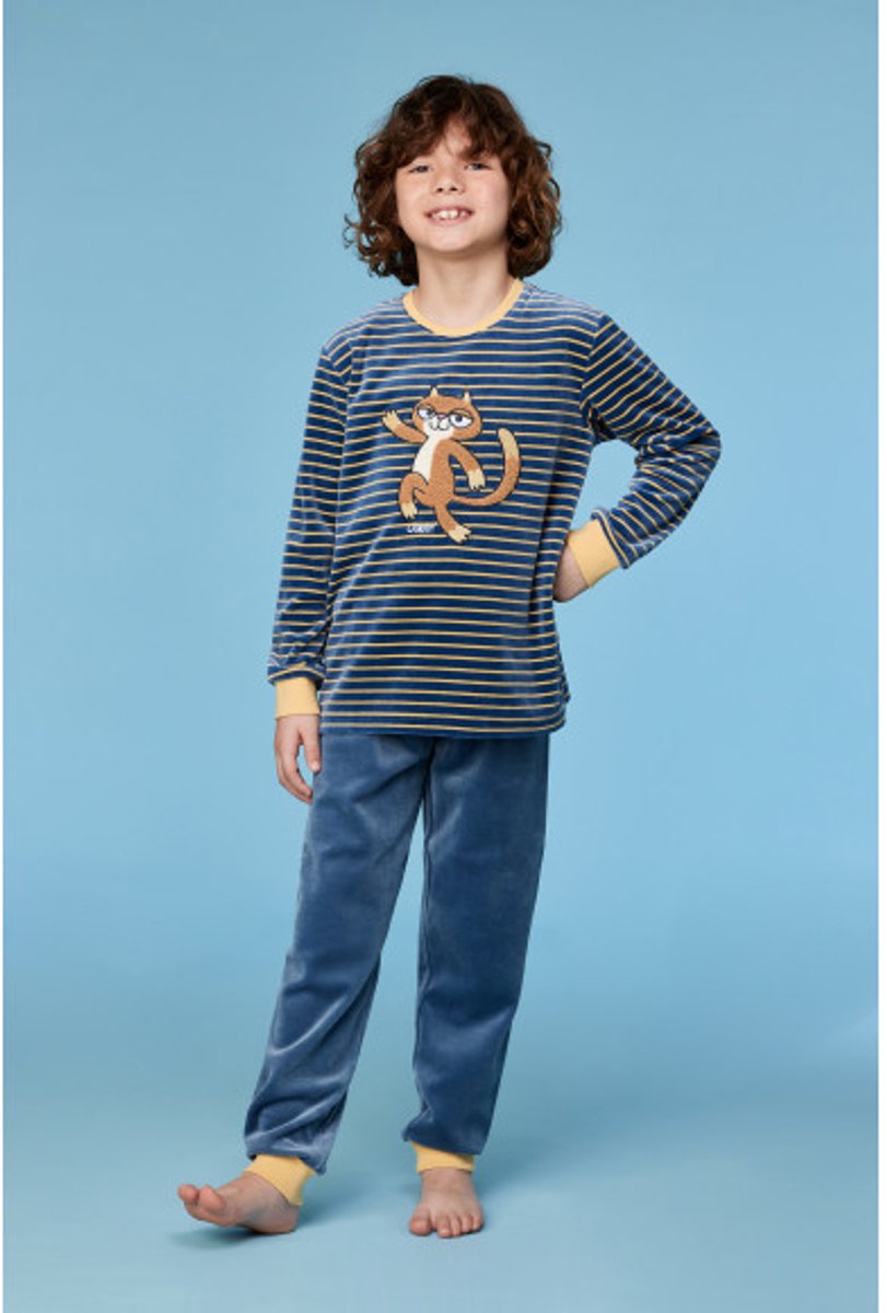 WOODY Jongens pyjama - antraciet/ gele streep - 6Y