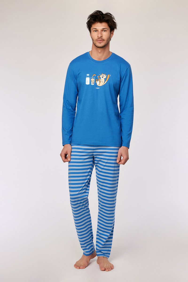 WOODY Heren pyjama - blauw - L