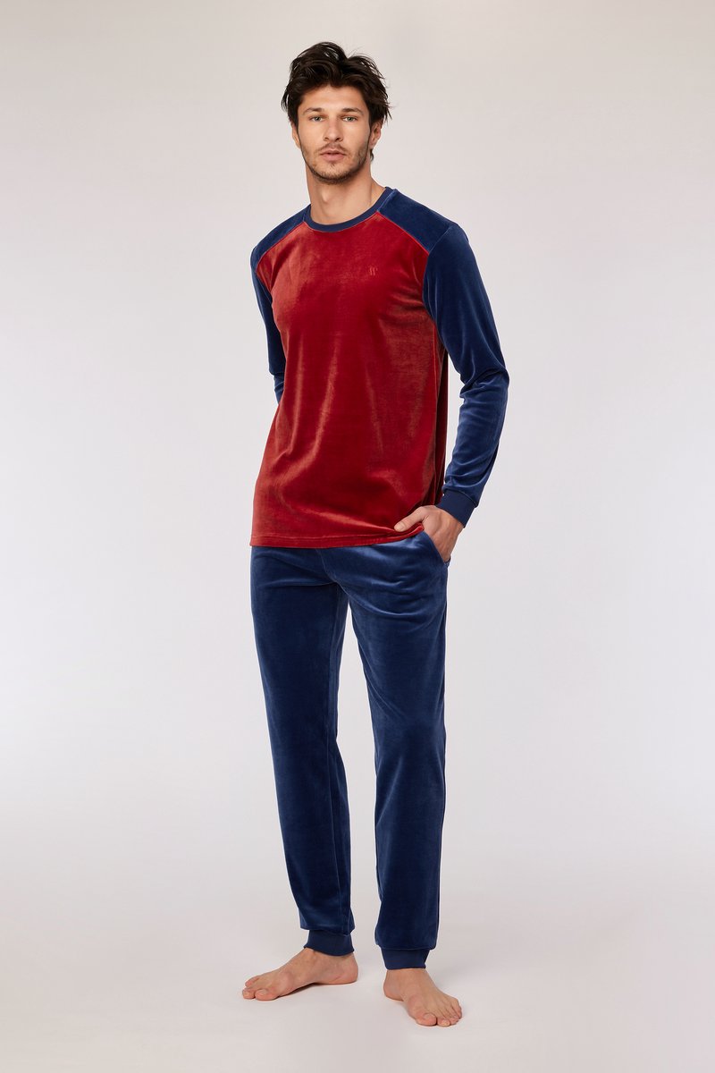 WOODY Heren pyjama - donkerrood - L