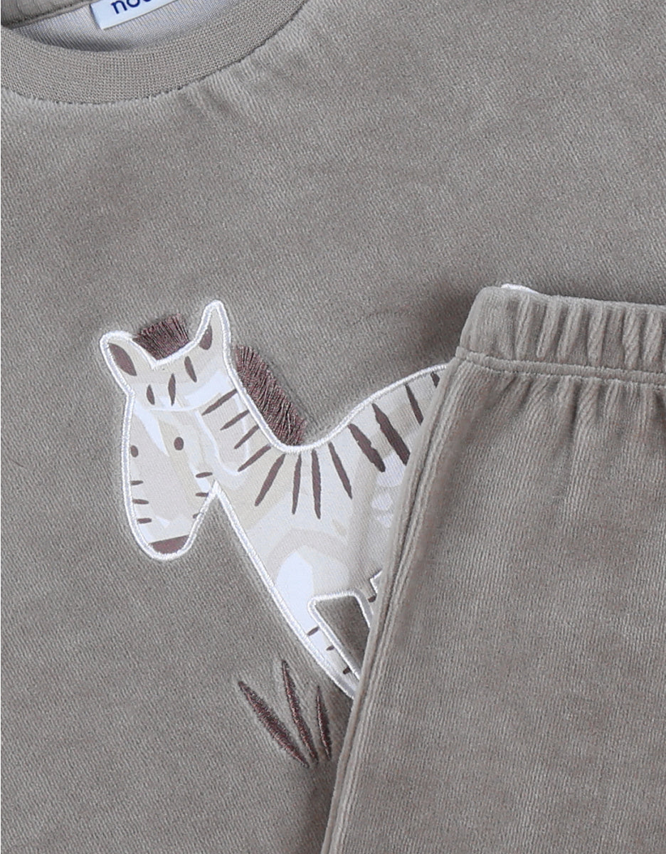 NOUKIES pyjama SWEET ZEBRA - fluweel kaki - 4Y
