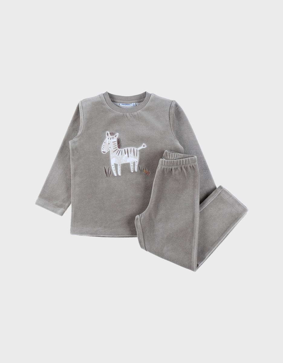 NOUKIES pyjama SWEET ZEBRA - fluweel kaki - 4Y