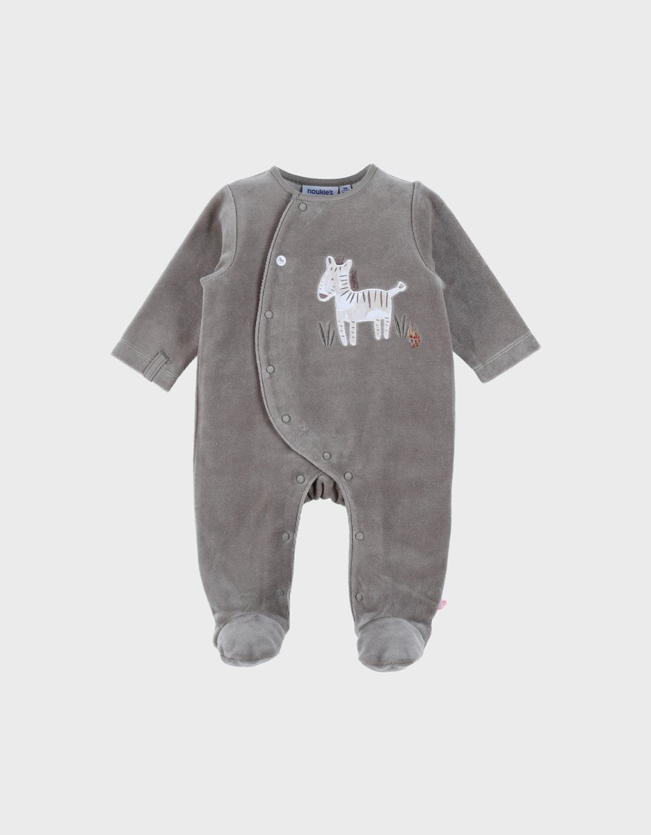 NOUKIES babypyjama SWEET ZEBRA - fluweel kaki - 0M