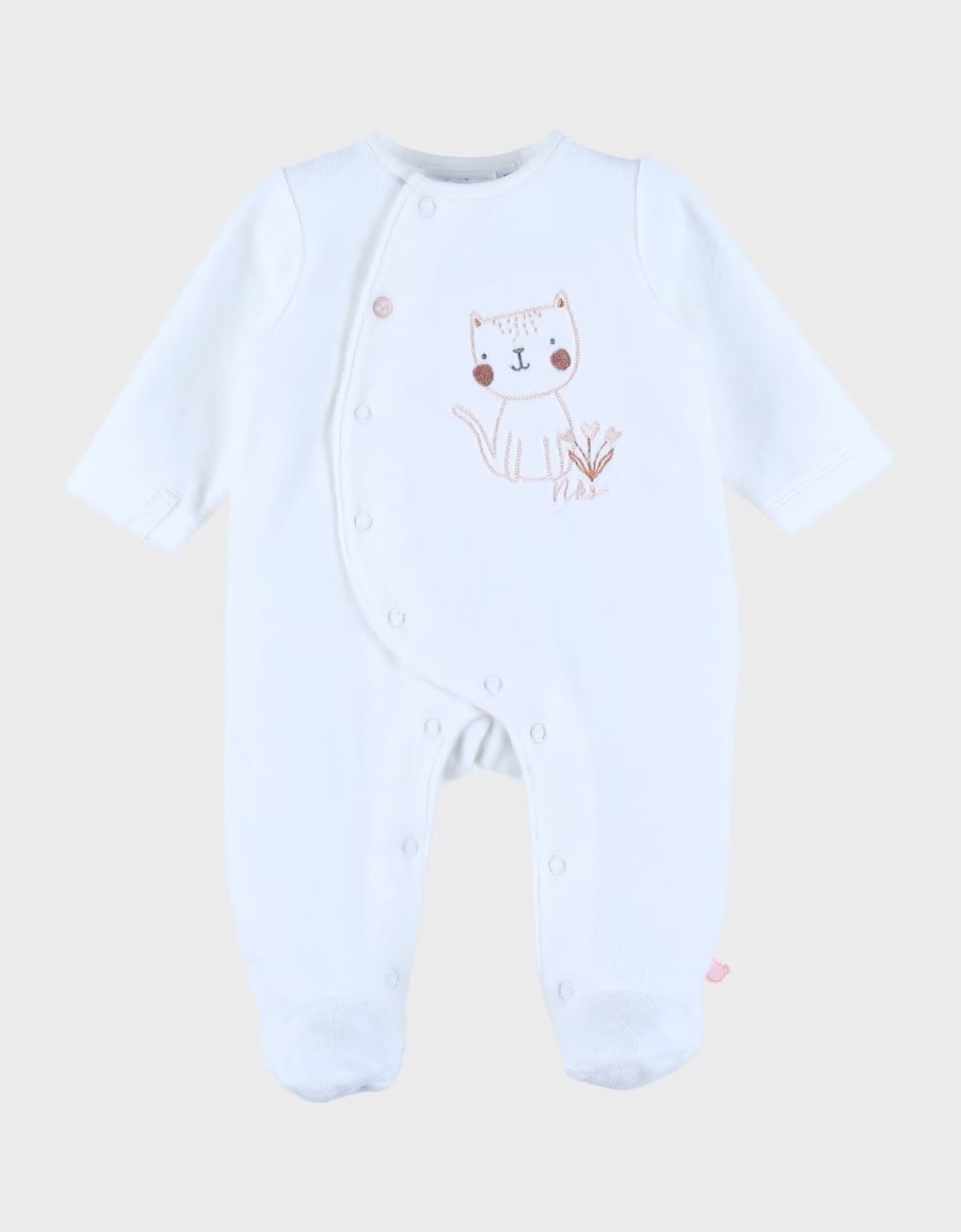 NOUKIES babypyjama NAPPY CAT - fluweel wit - 3M