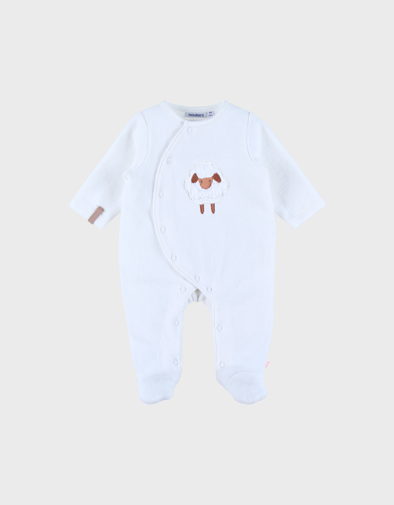 NOUKIES babypyjama FLUFFY - fluweel wit - 6M