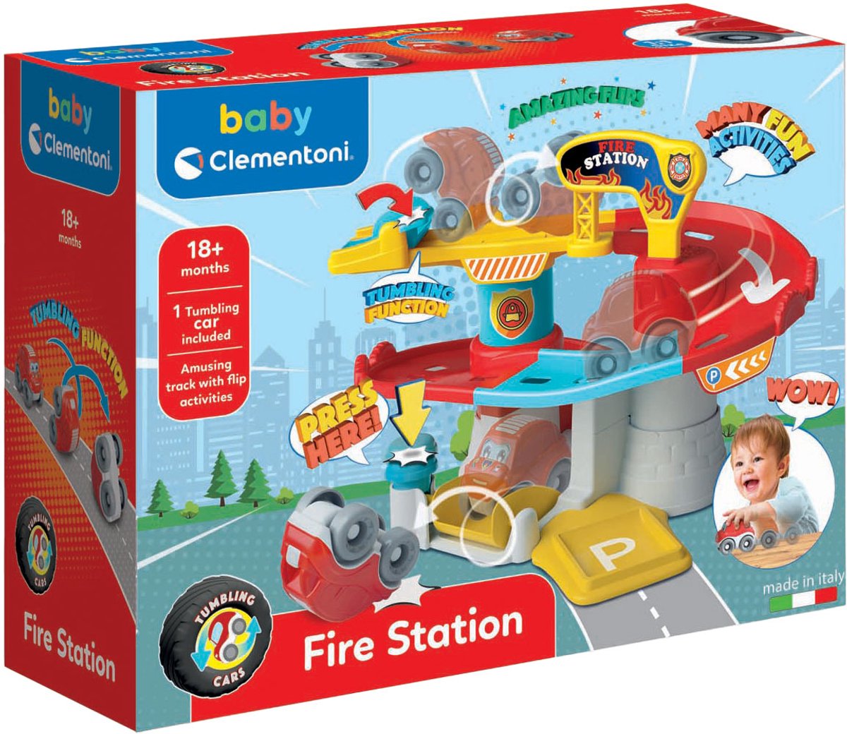 CLEMENTONI Tumbling car new garage