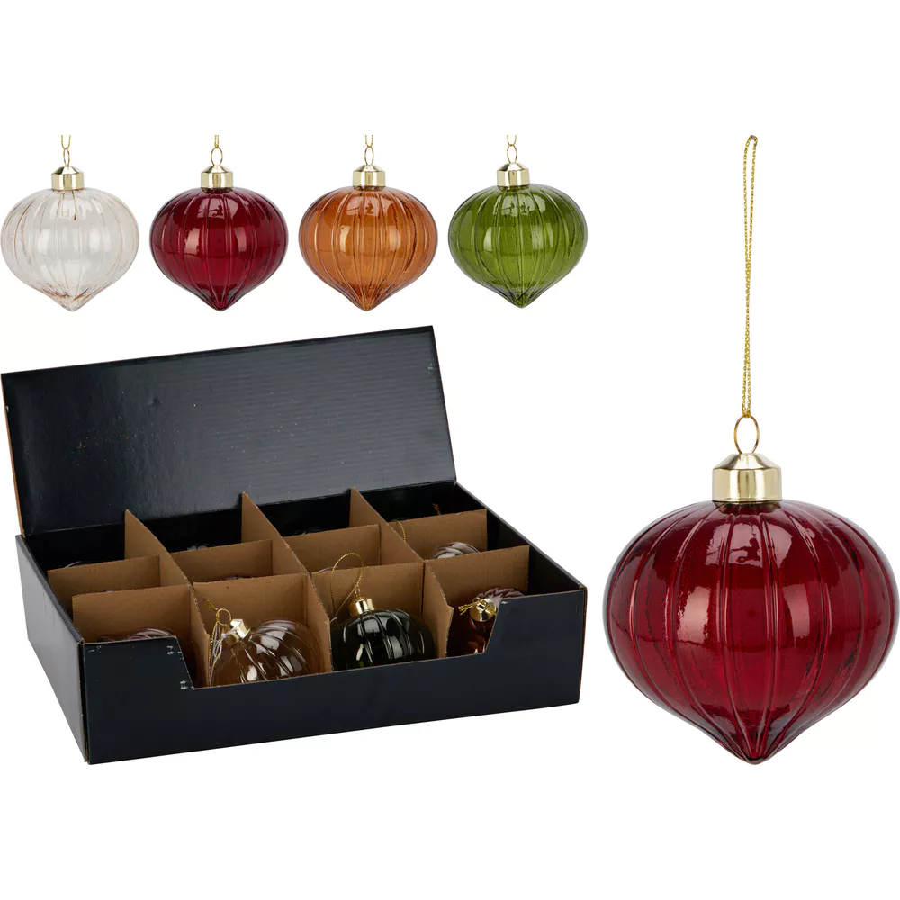 Kerstbal ui glas 8cm - ass. (prijs per stuk)