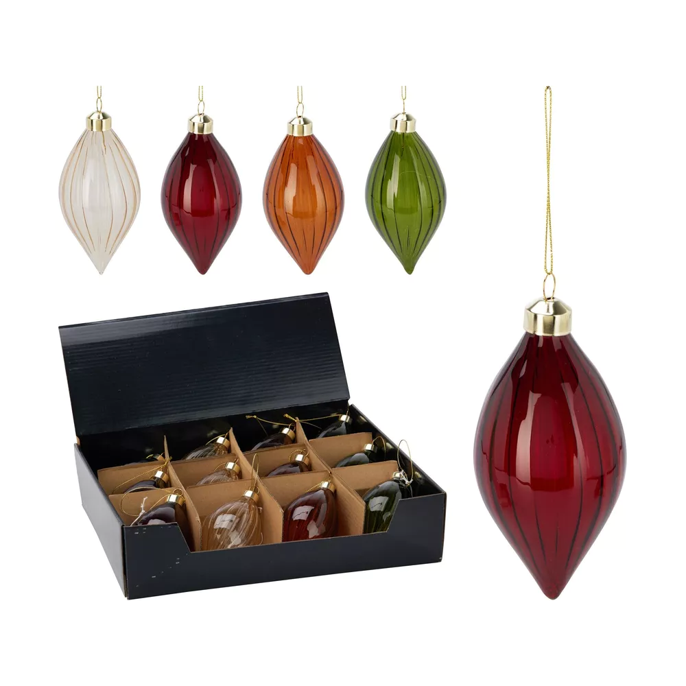 Kerstbal drupper glas 12cm - ass. (prijs per stuk)