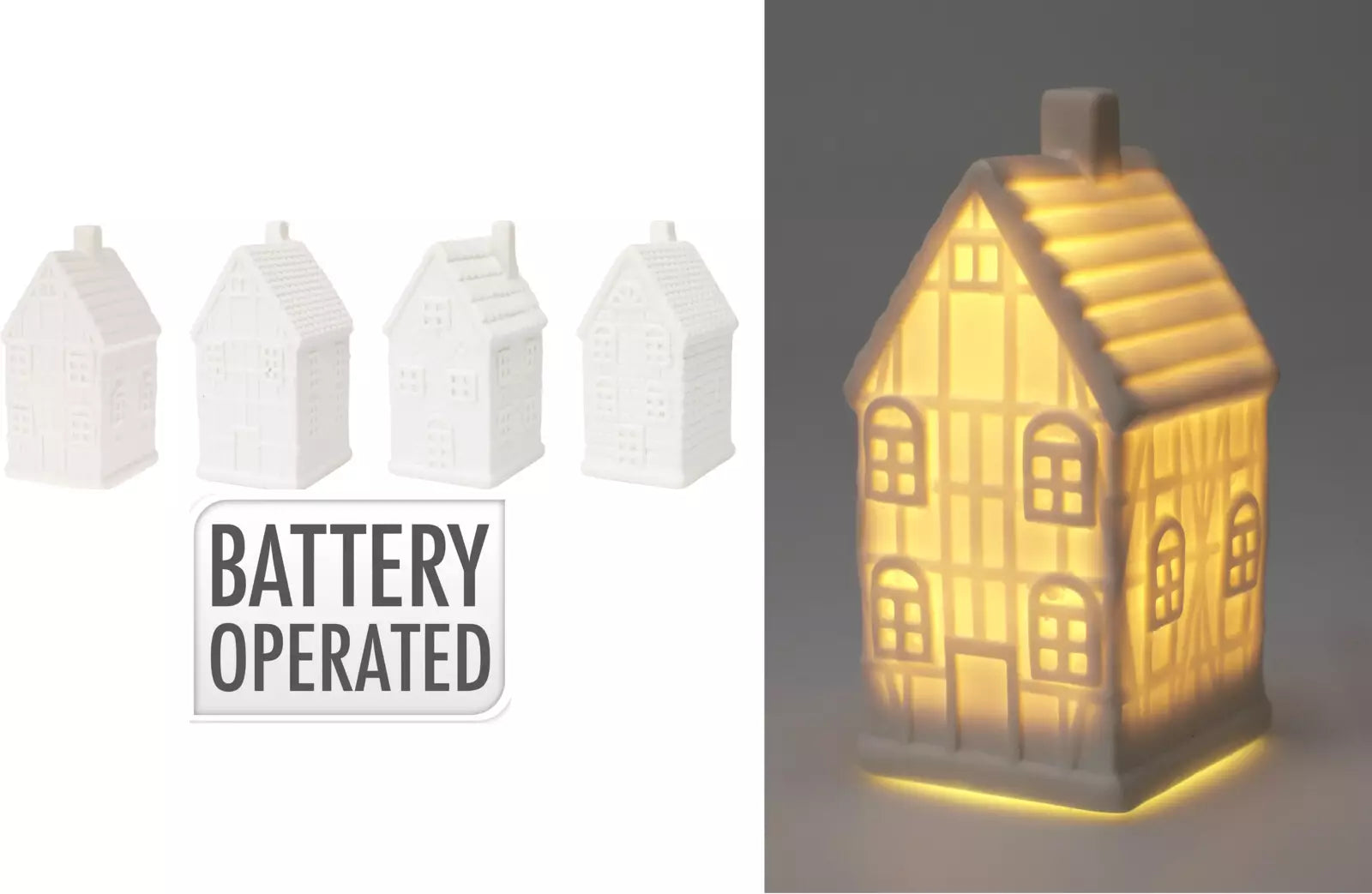 Kerstdeco huisje LED 10cm - wit - ass. (prijs per stuk)