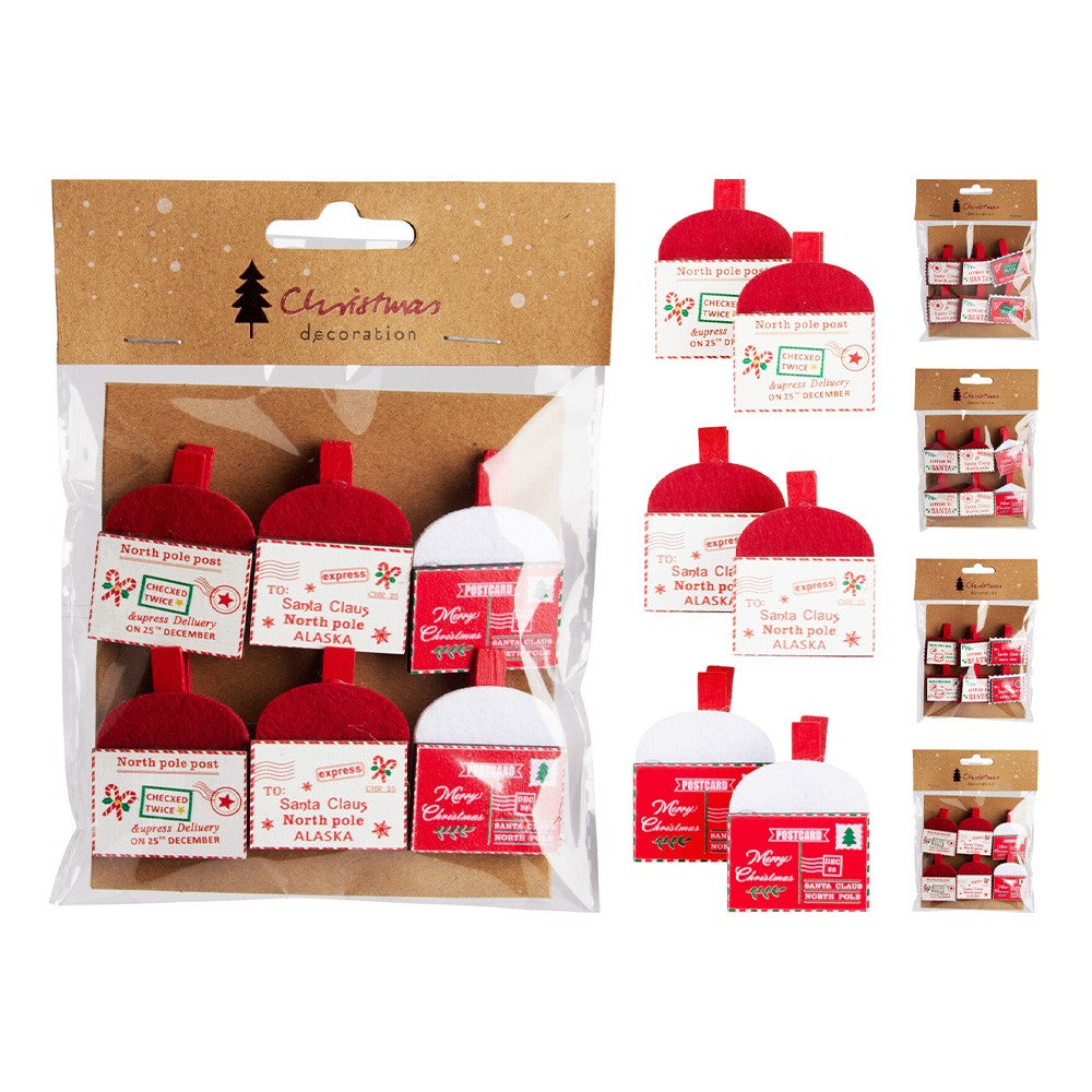 Kerst envelop klip hout set/6 - ass. (prijs per verpakk)