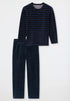 SCHIESSER Pyjama lang velours - donkerblauw/streep - XXL
