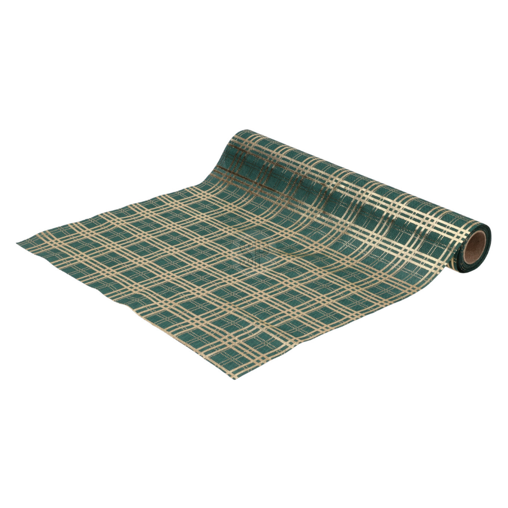 Kerst decostof 28x270cm - groen ruit