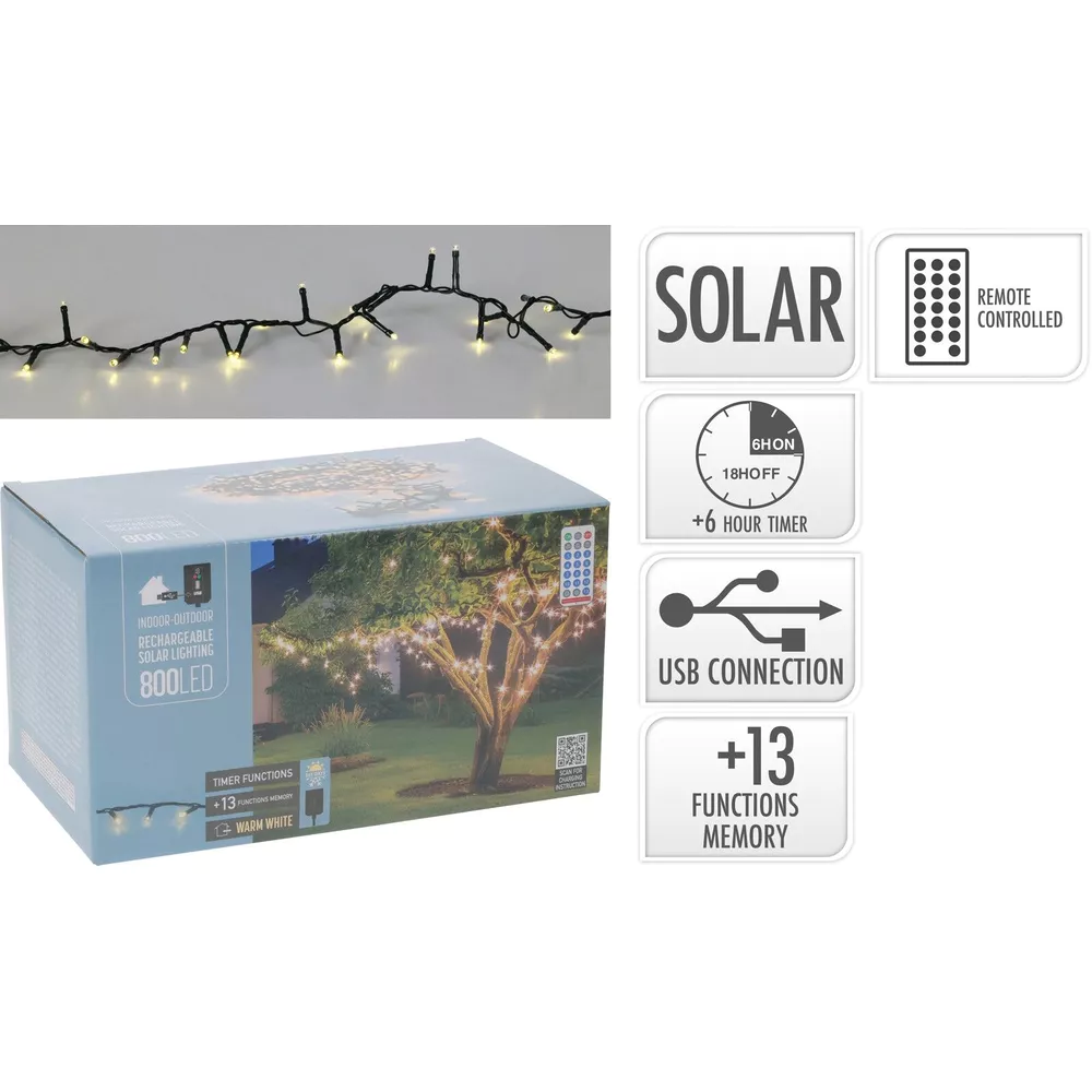 Kerstverlichting solar oplaadbaar 19m - warm wit