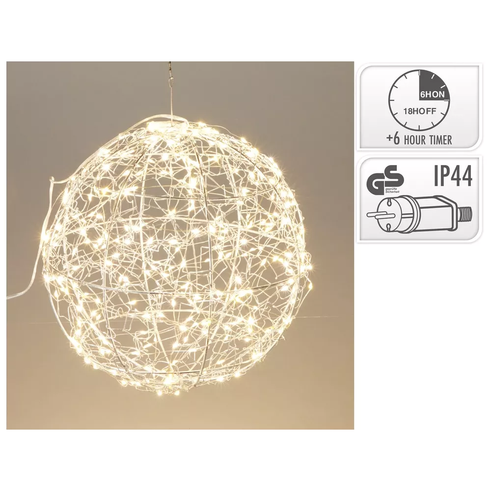Kerstverlichting bal metaal LED 25cm - zilver