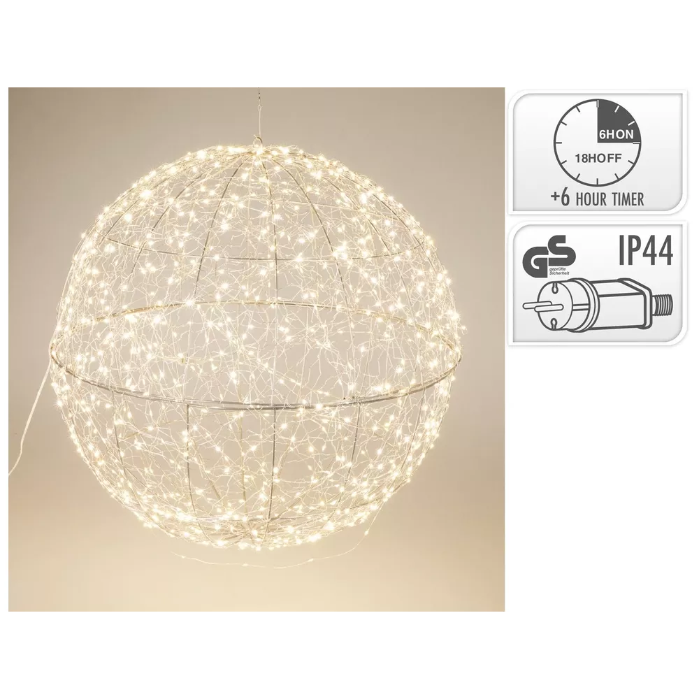 Kerstverlichting bal metaal LED 58cm - zilver