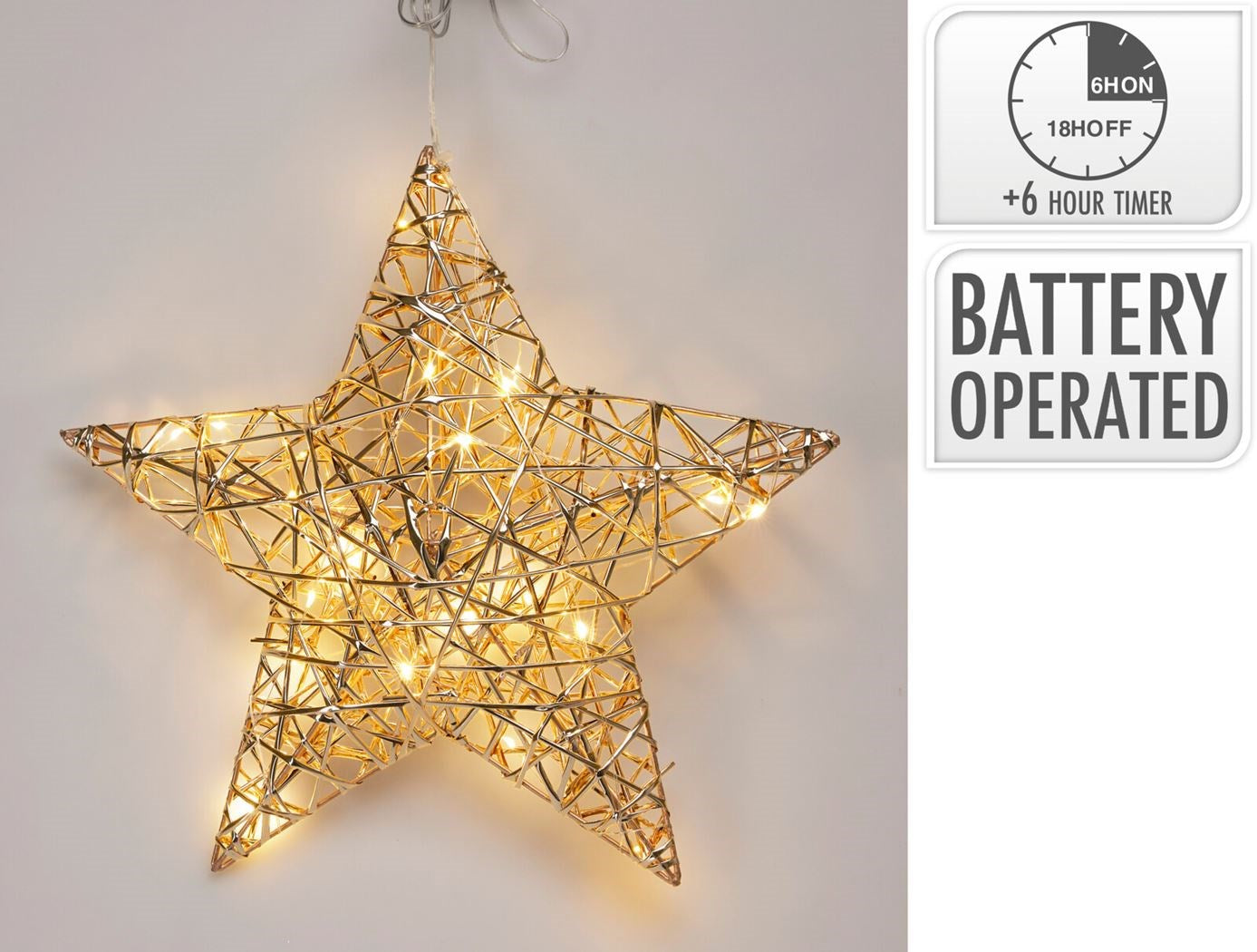 Kerstverlichting ster LED 30cm - champagne/goud
