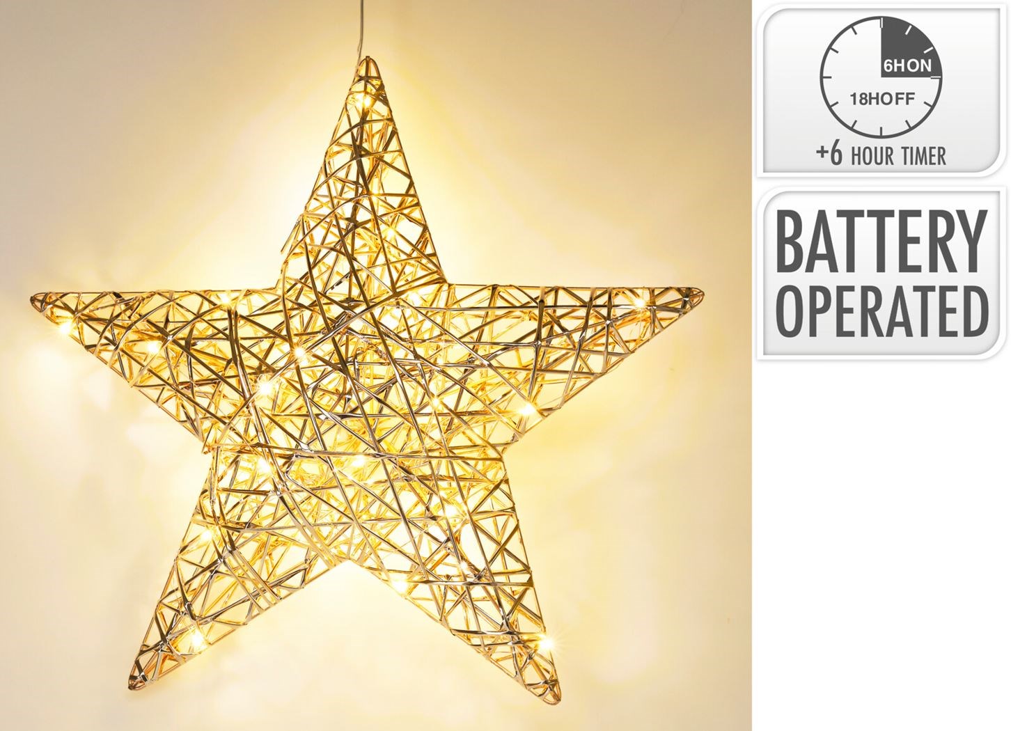Kerstverlichting ster LED 40cm - champagne/goud
