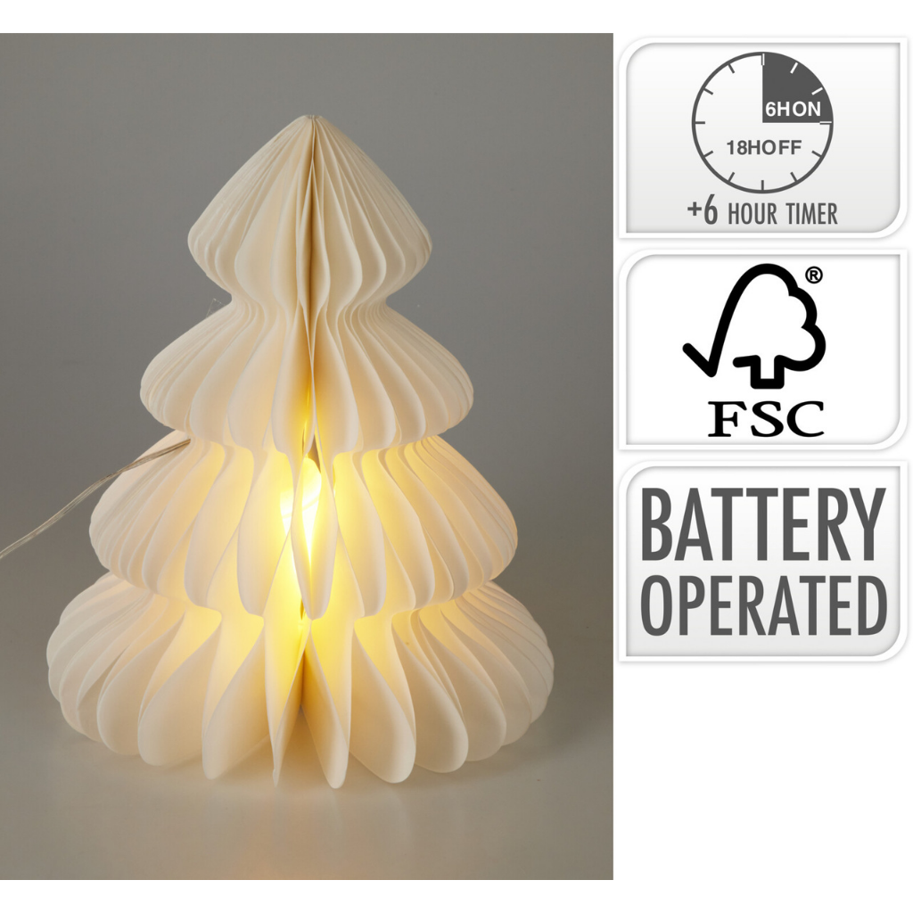 Kerstdeco kerstboom papier LED 28cm - wit