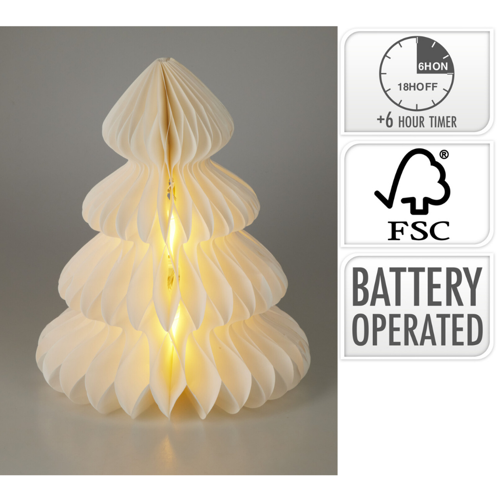Kerstdeco kerstboom papier LED 40cm - wit