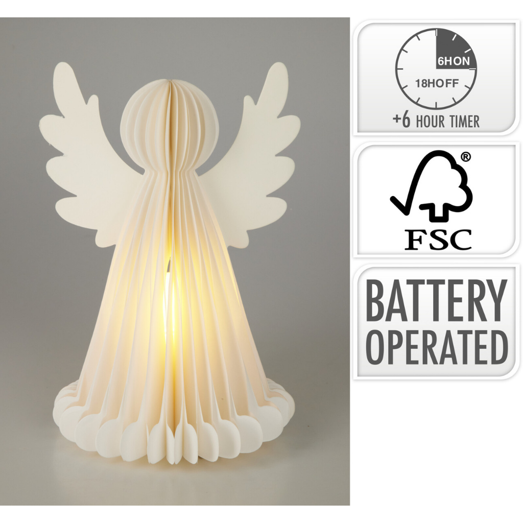 Kerstdeco engel papier LED 28cm - wit