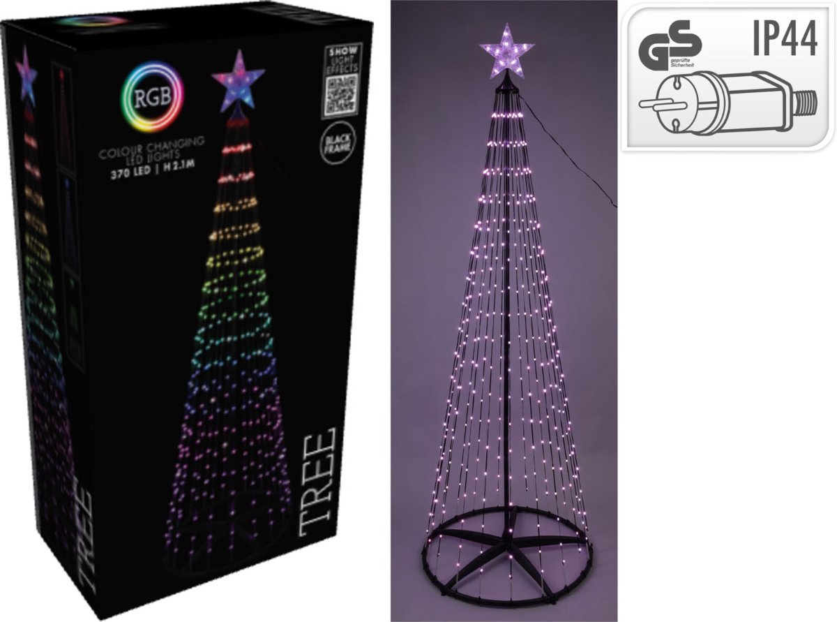 Kerstverlichting boom 370LED 210cm RGB - zwart frame