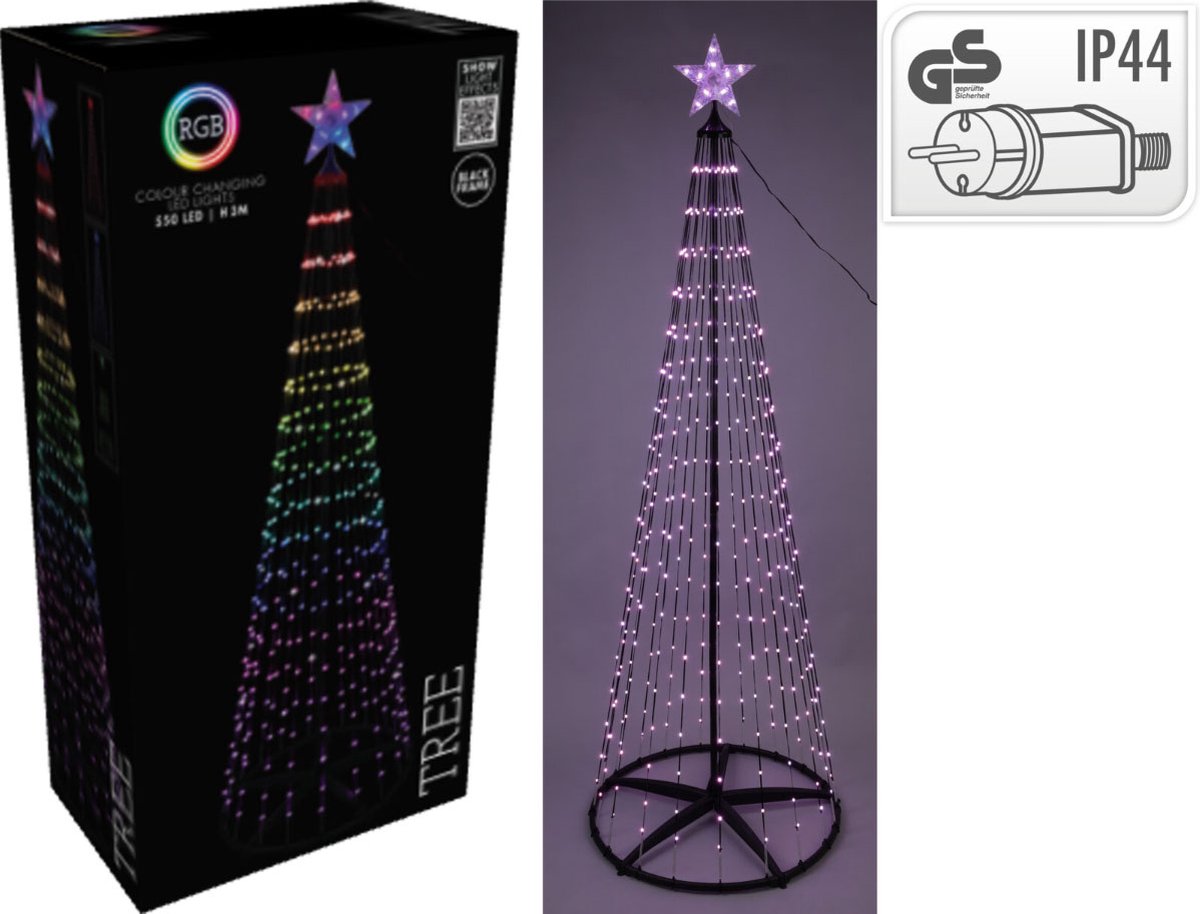 Kerstverlichting boom 550LED 300cm RGB - zwart frame