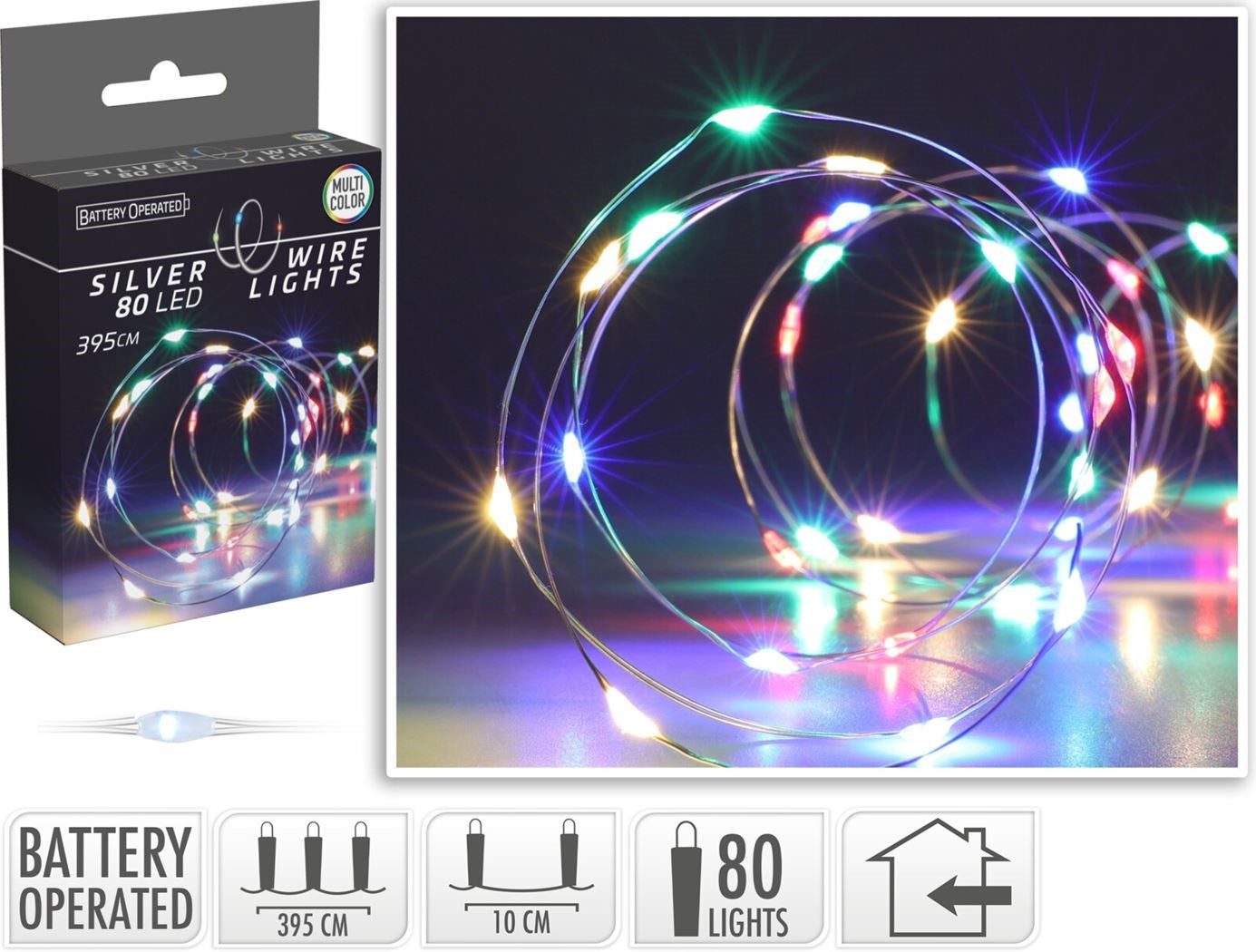 Kerstverlichting zilverdraad 80LED - multi color