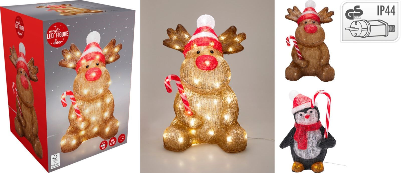 Kerst figuren acryl 50LED 40cm - ass. (prijs per stuk)
