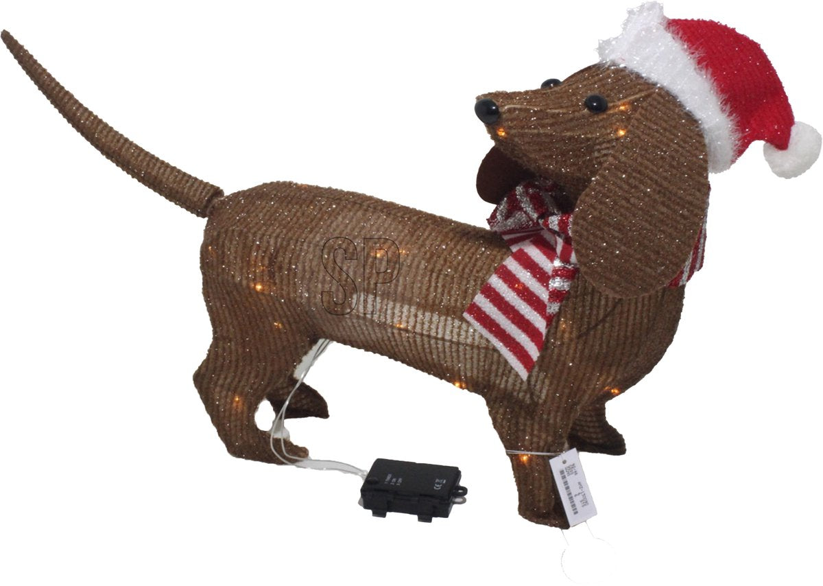 Kerstverlichting hond met muts LED 70cm - bruin
