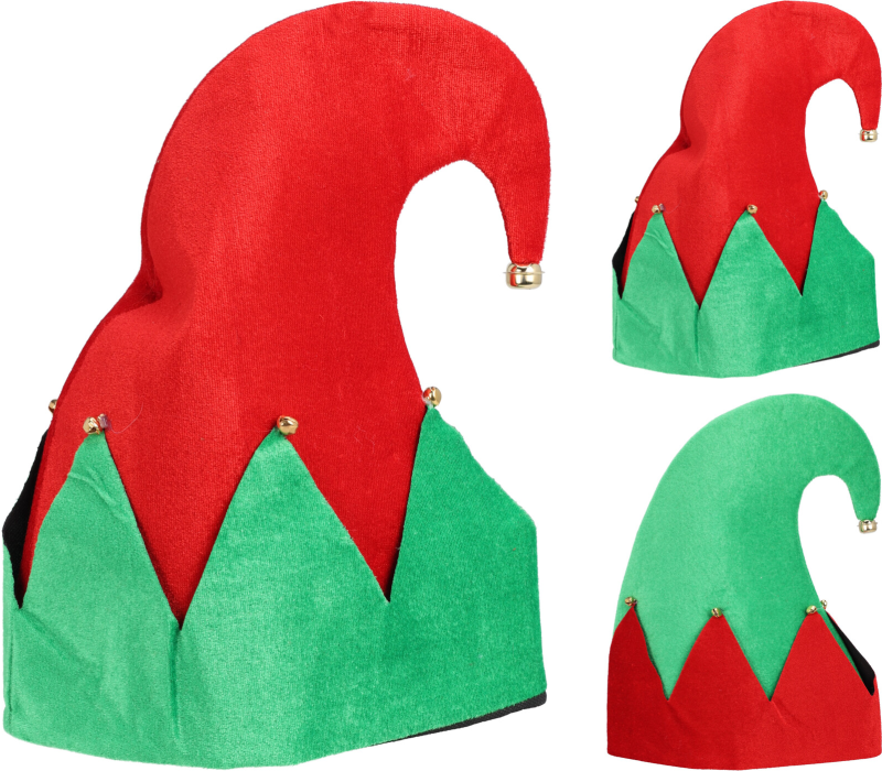 Elfenmuts met bellen 32cm - groen/rood - ass. (prijs per stuk)