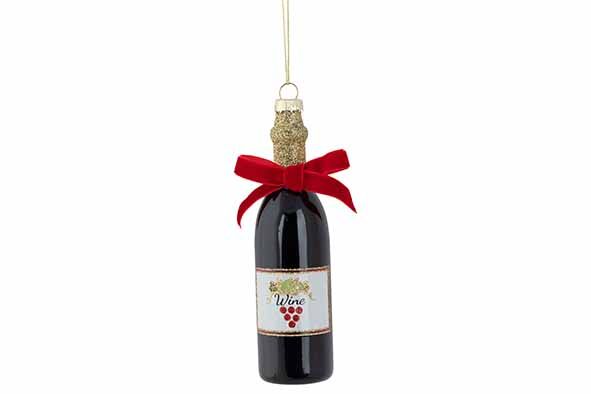 Kersthanger glas wine bottle 4x4x14cm - zwart