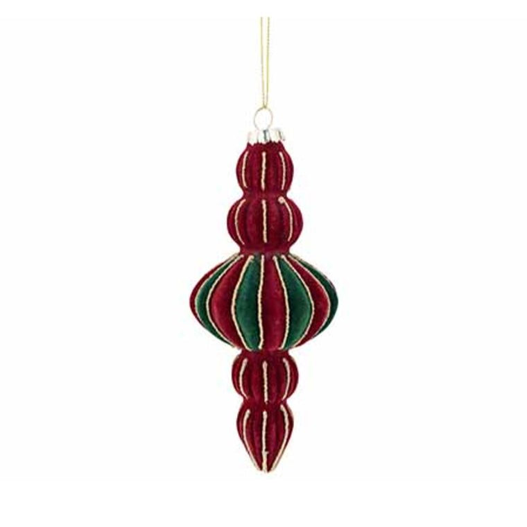kersthanger glas tol velvet 7x16cm - bordeaux/groen