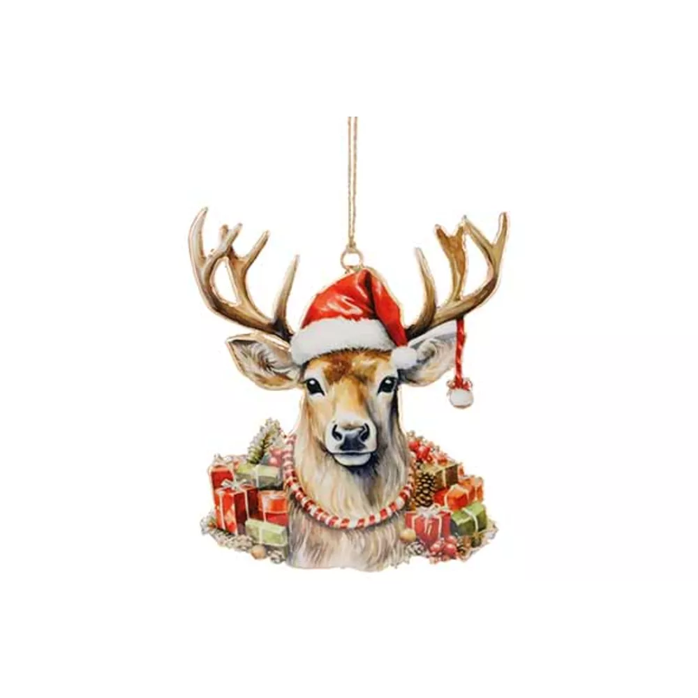 kersthanger ijzer vintage deer 12x15cm - bruin