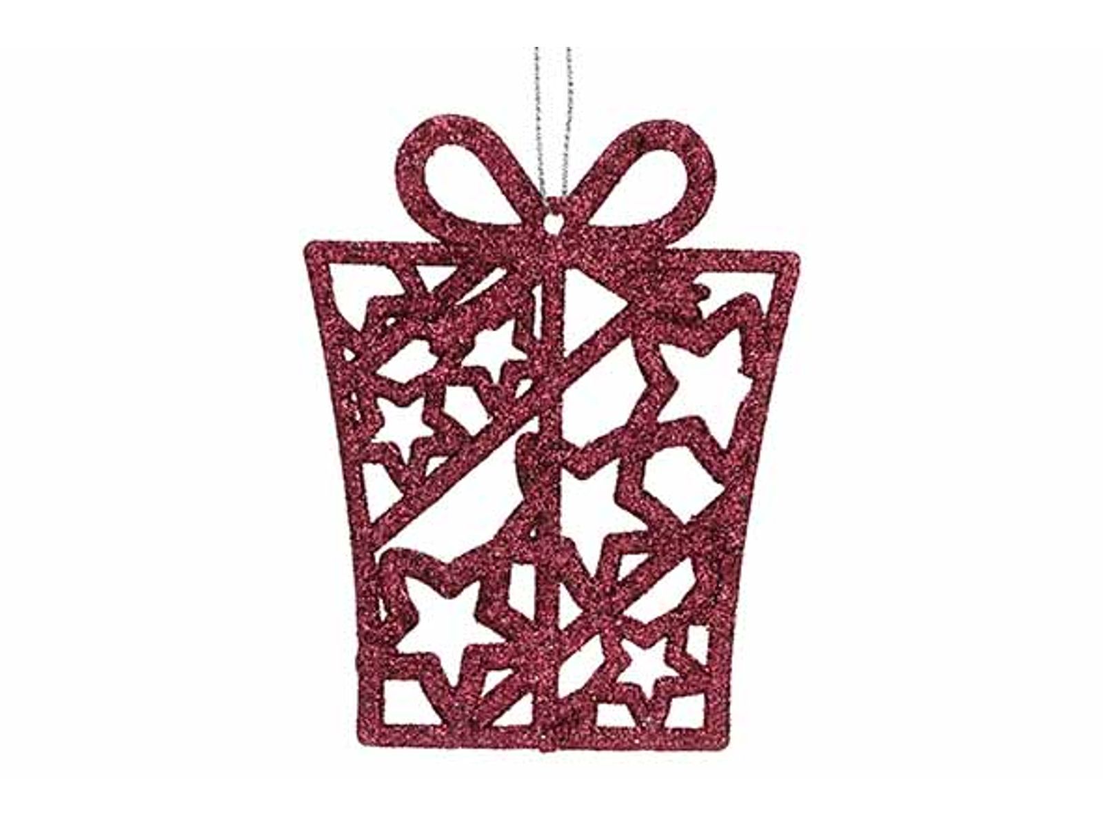 kersthanger kunststof gift glitter 8x10cm - bordeaux