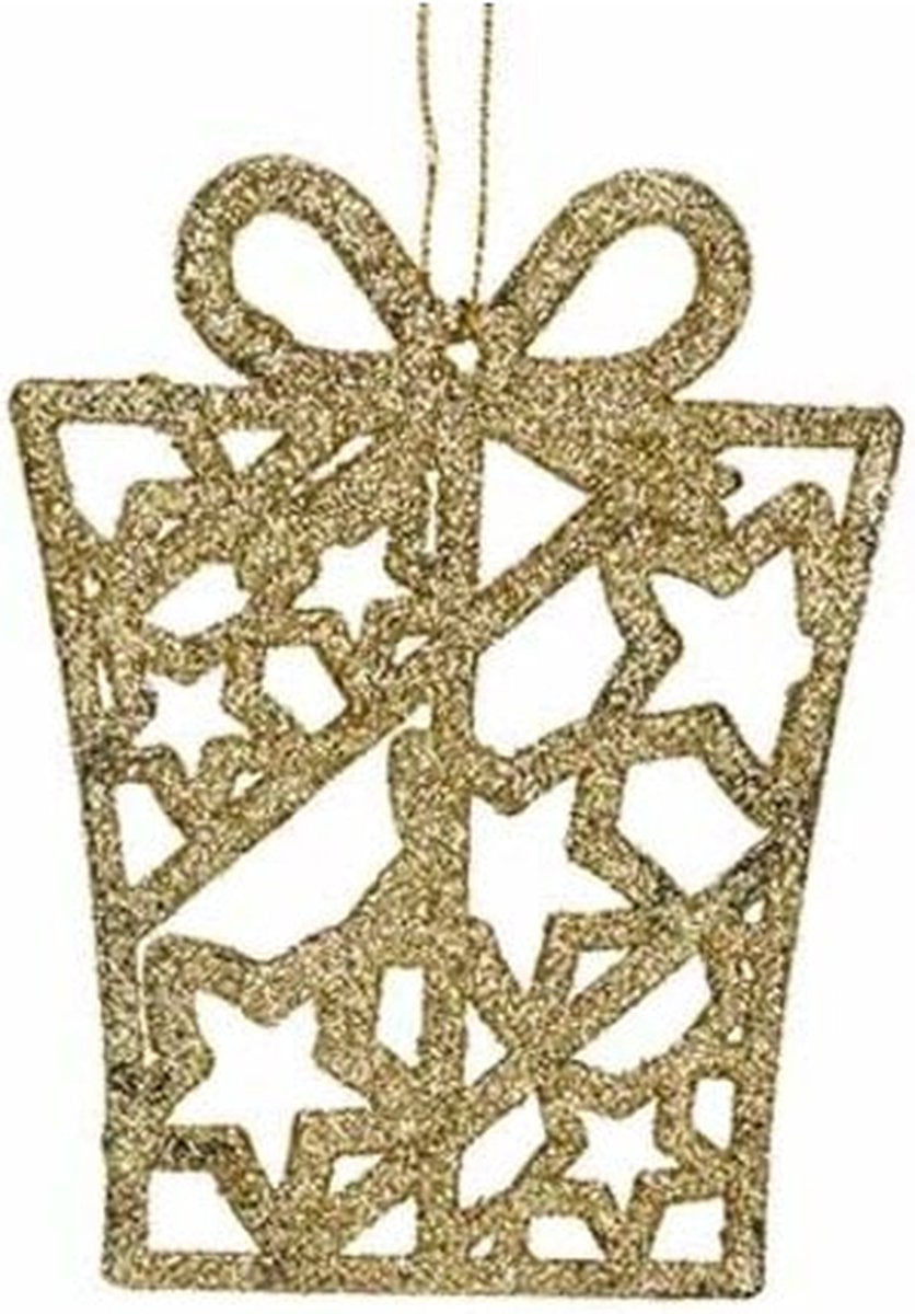 Kersthanger kunststof gift glitter 8x10cm - goud
