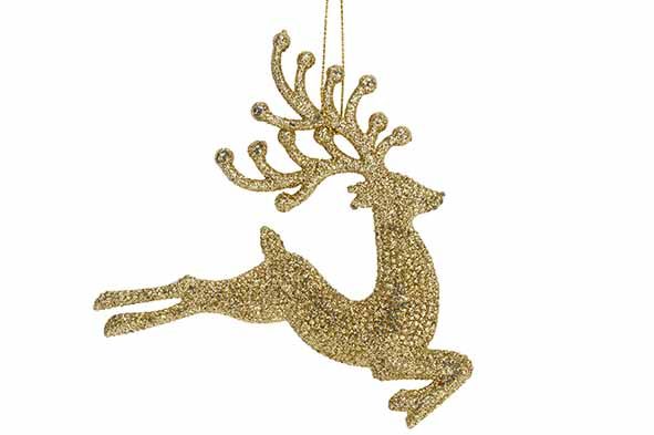 Kersthanger kunststof deer glitter 12cm - goud