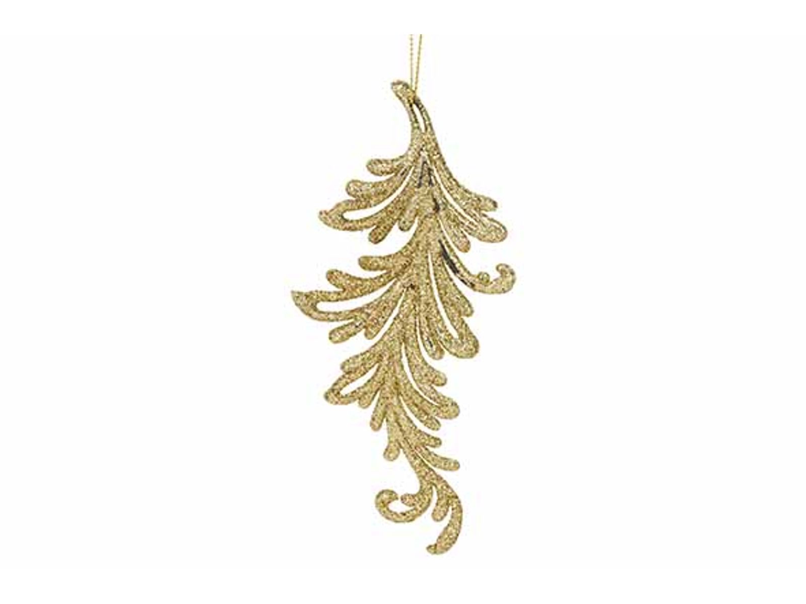 Kersthanger kunststof leaf glitter 7x16cm - goud